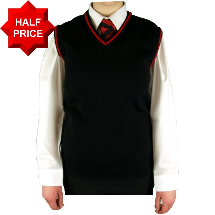 Lord Grey Sleeveless Jumper with Red Trim - Maisies Schoolwear
